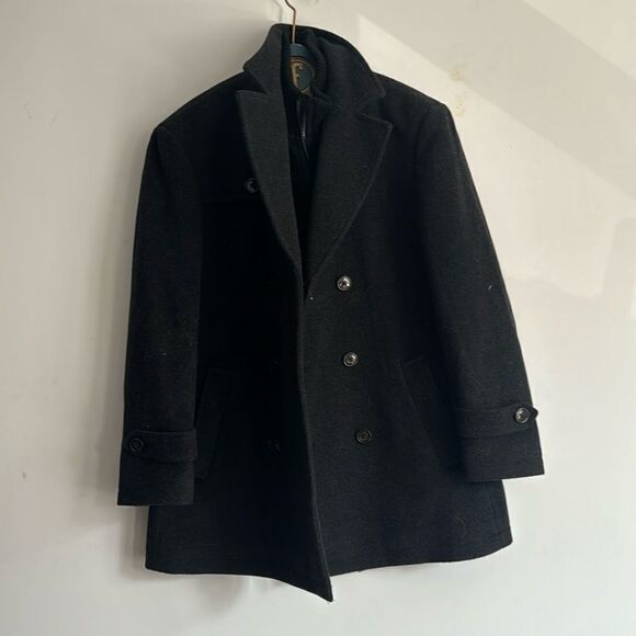 Ralph Lauren Black Wool Lined Double Point High Collar Pea Coat Zip Jacket - 40S - Picture 1 of 5